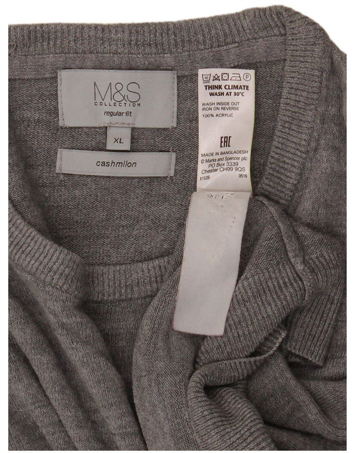 Marks & Spencer Herren-Pullover mit Rundhalsausschnitt, reguläre Passform, XL, grau, Acryl