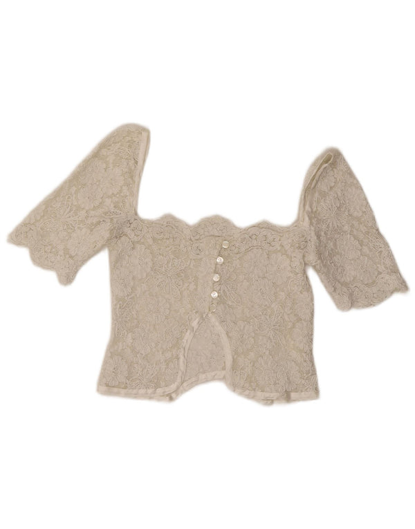 Vintage Damen Spitzen Crop Top UK 4 XS Weiß