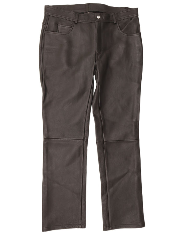 Highway 1 Herren-Lederhose, gerade, UK 48, 3XL, W48, L34, schwarzes Leder