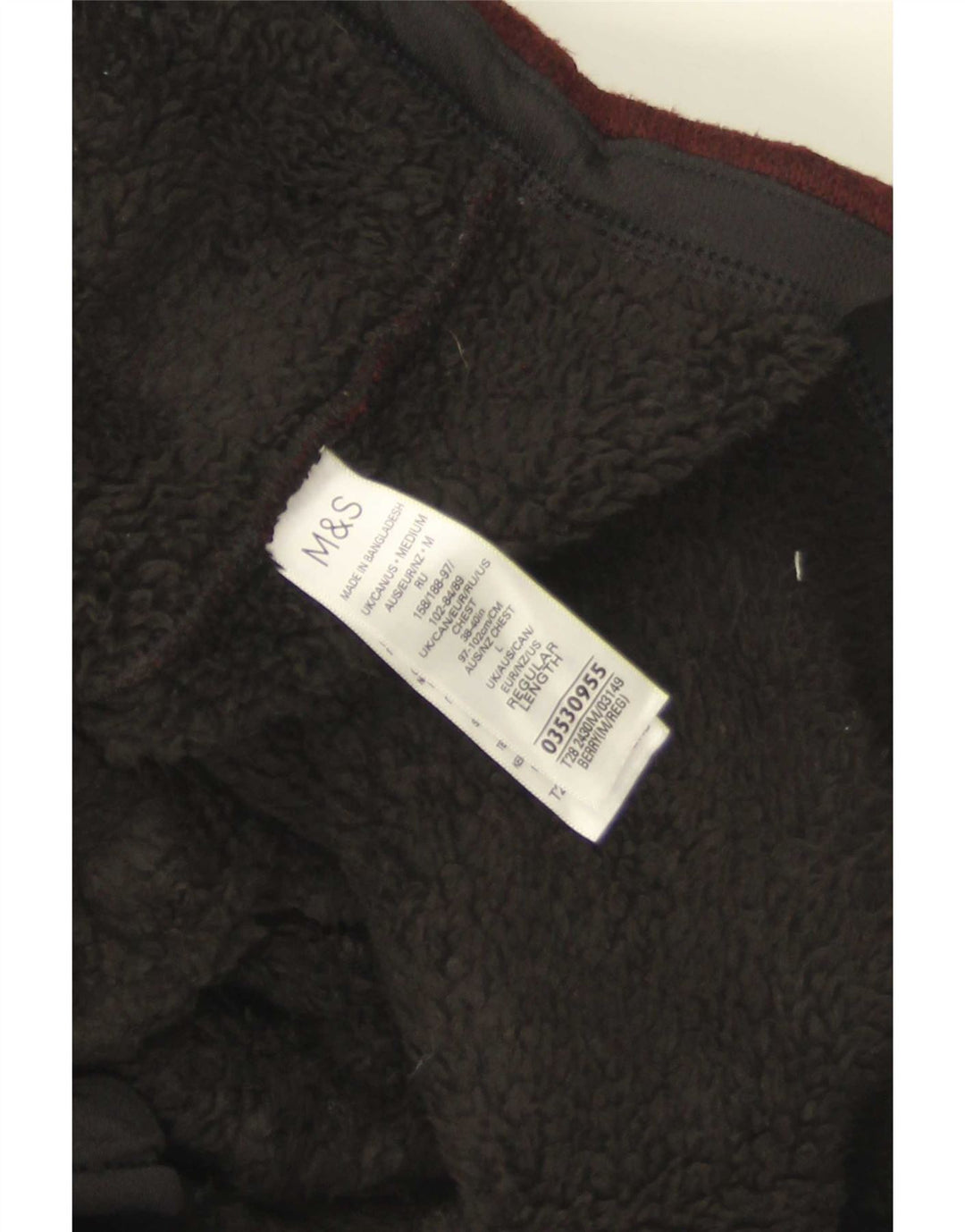 Marks & Spencer Herren-Sherpa-Trainingsanzug-Oberteil, Jacke, mittleres Burgunderrot, Polyester