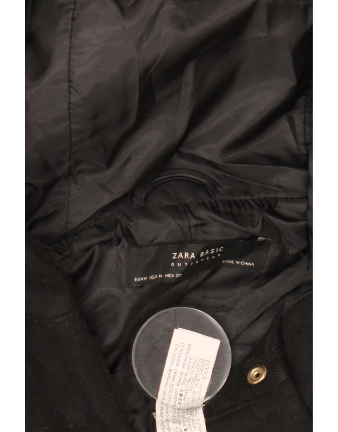 Zara Damen Bomberjacke mit Kapuze UK 14 Mittelschwarzes Polyester