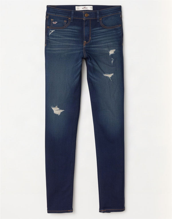 Hollister Damen Distressed Skinny Jeans US 3 Small W26 L31 Marineblau