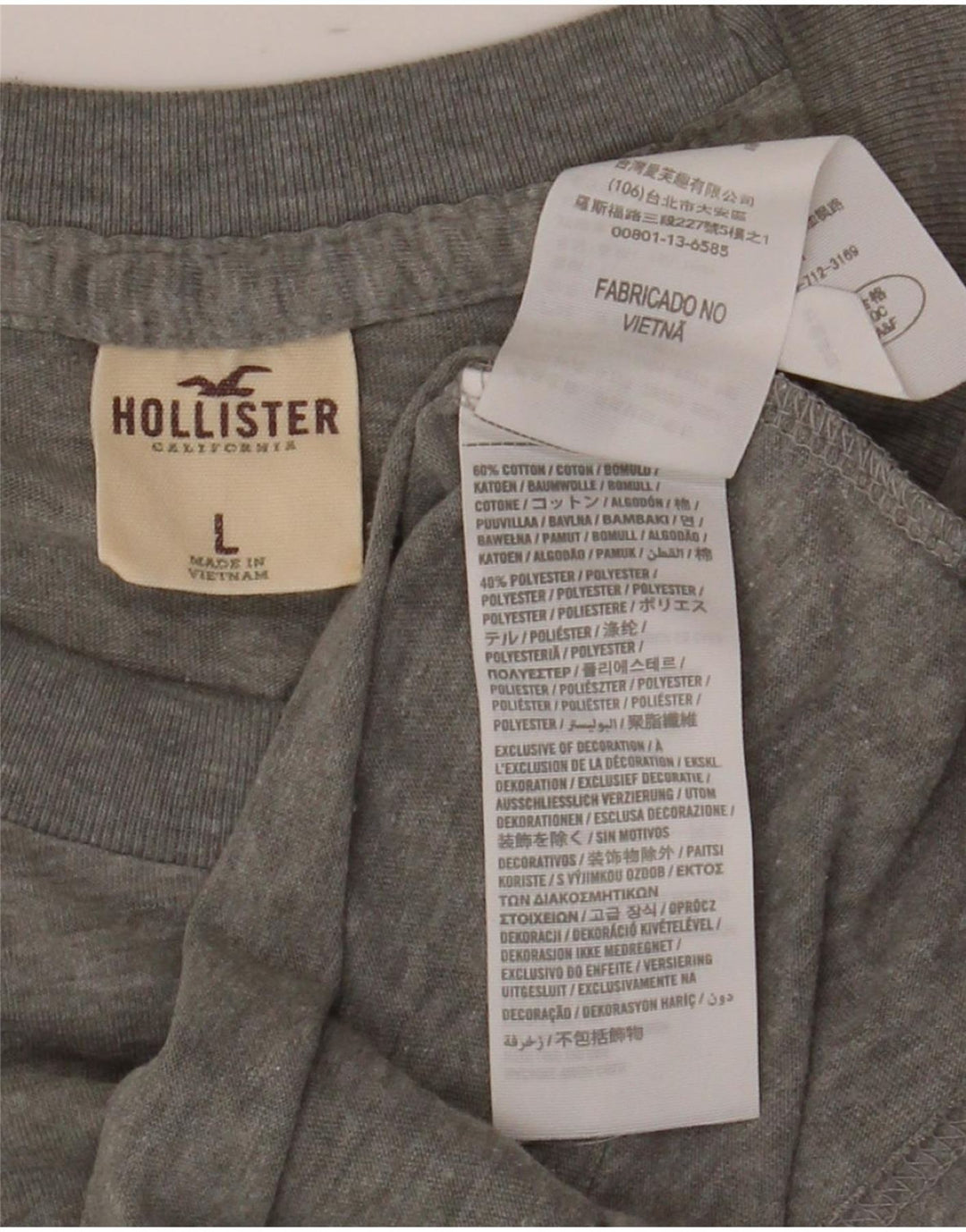 Hollister Herren-T-Shirt-Oberteil, groß, grau gefleckte Baumwolle