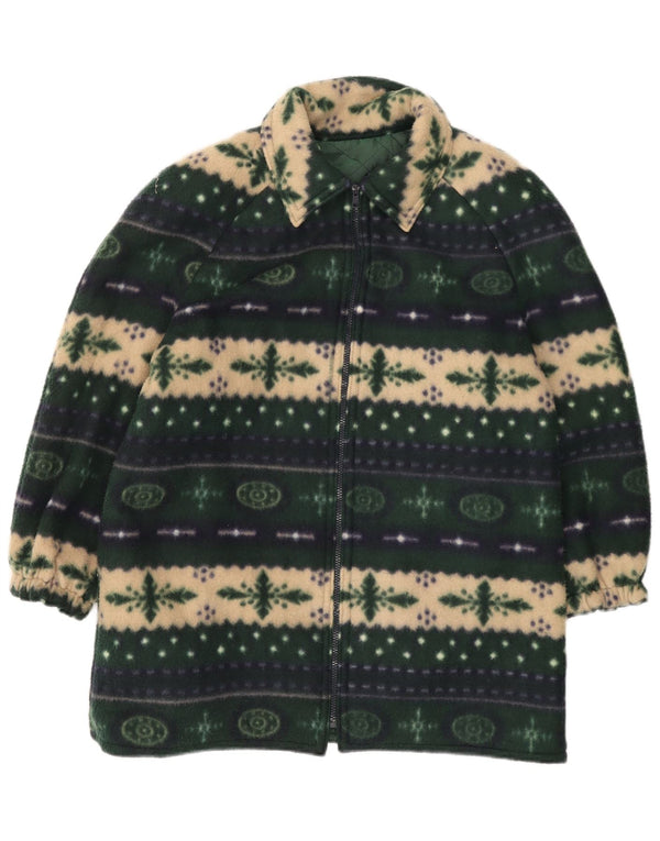 Vintage Damen 3/4 Ärmel Fleecejacke UK 20 2XL Green Fair Isle