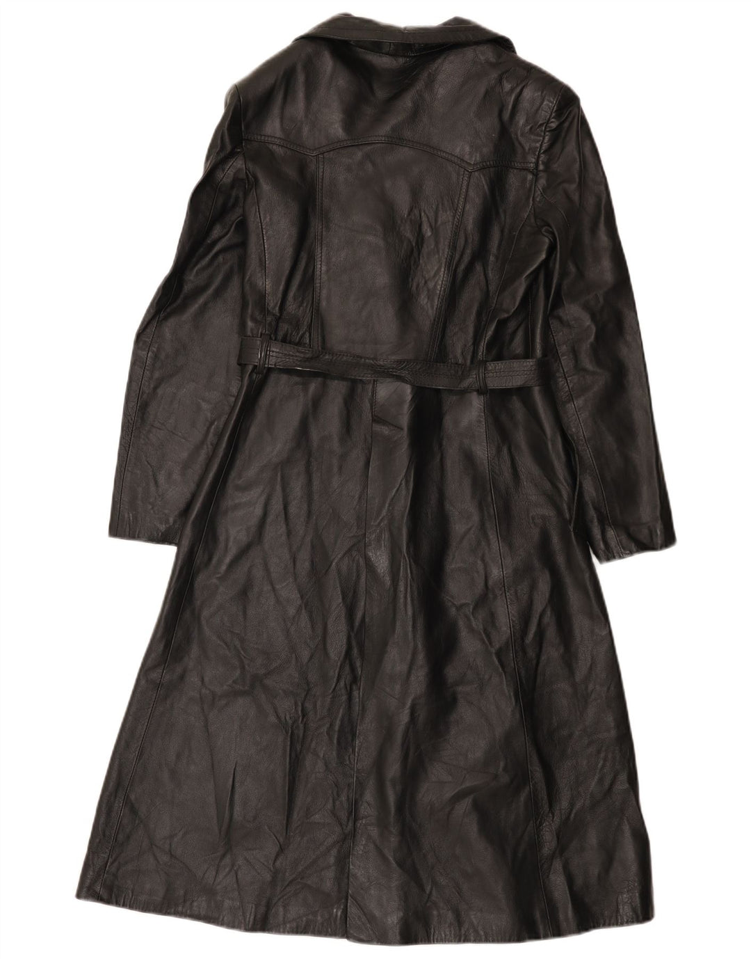 Vintage Damen Zweireihiger Ledermantel IT 46 Large Schwarz