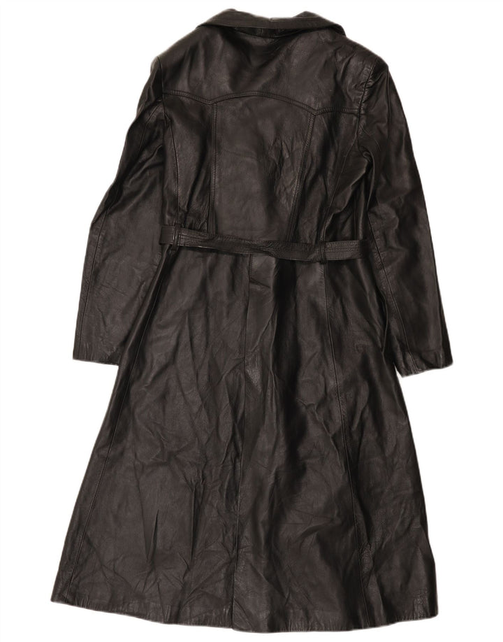 Vintage Damen Zweireihiger Ledermantel IT 46 Large Schwarz