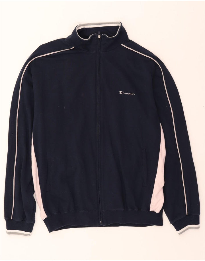 CHAMPION Mens Tracksuit Top Jacket 2XL Navy Blue Colourblock Cotton Vintage Champion and Second-Hand Champion from Messina Hembry 