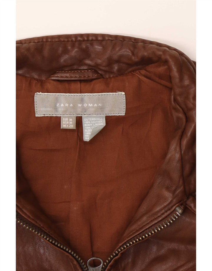 Zara Damen Leder Bikerjacke UK 12 Mittelbraun