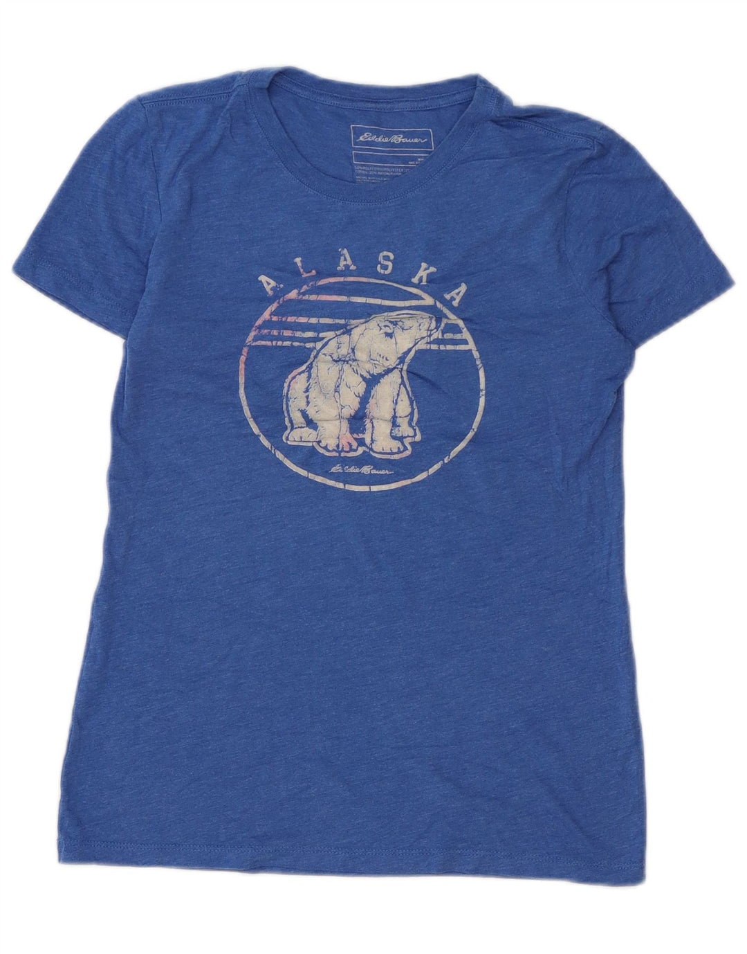 Eddie Bauer Damen Alaska Graphic T-Shirt Top UK 10 Small Blau Polyester