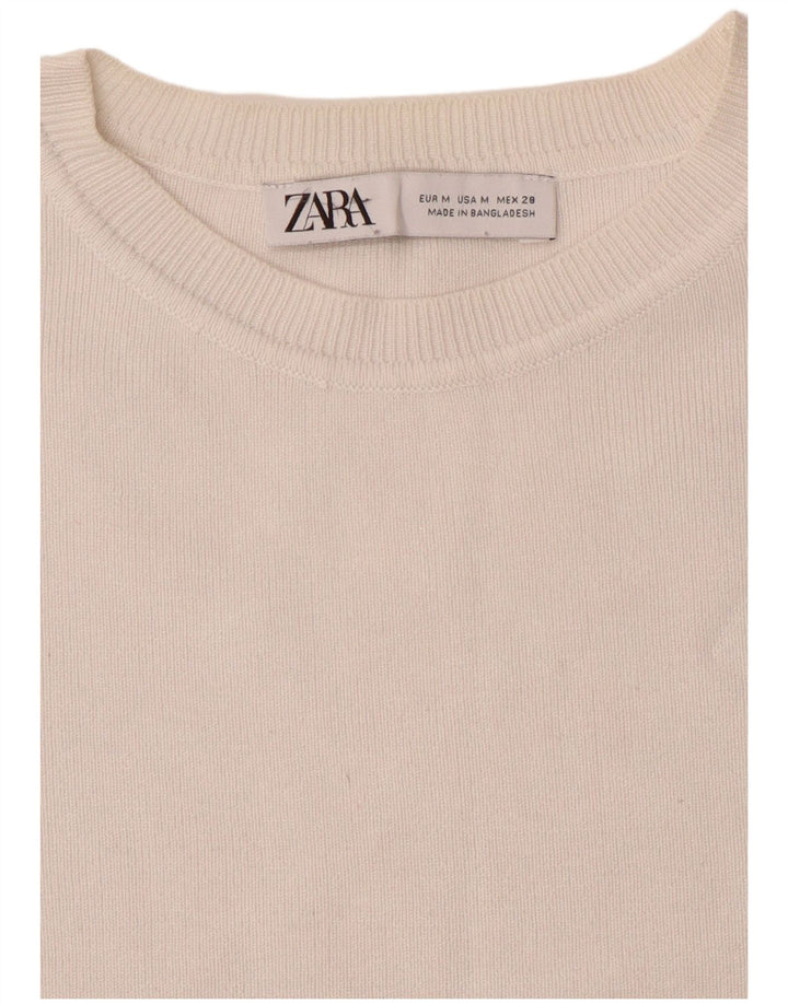ZARA Womens Short Sleeve Crop Top UK 12 Medium Off White Viscose