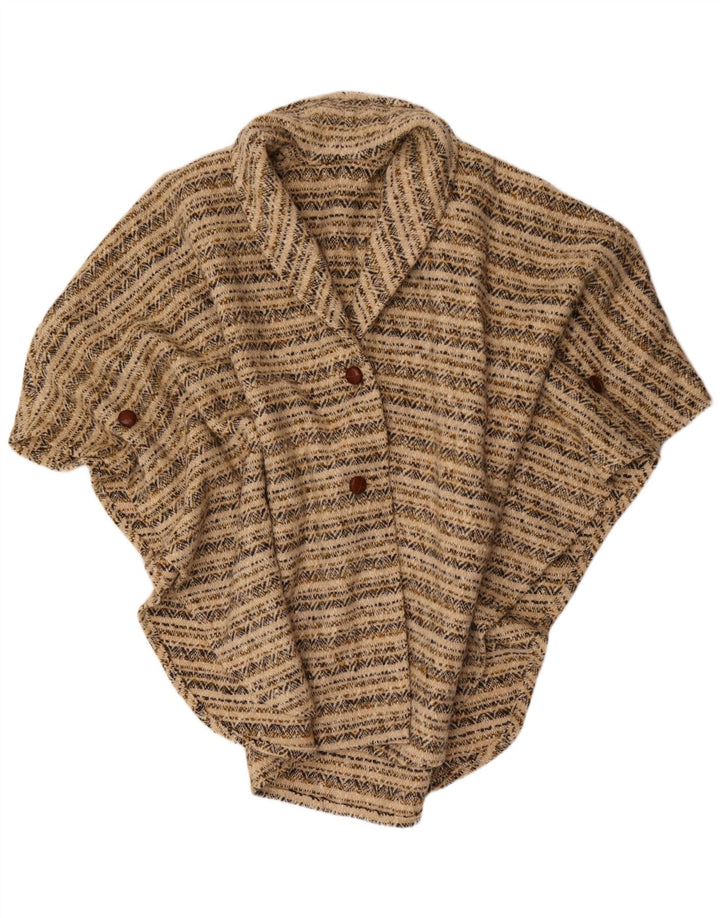 Vintage Damen Poncho Cardigan Pullover One Size Beige Geometrisch