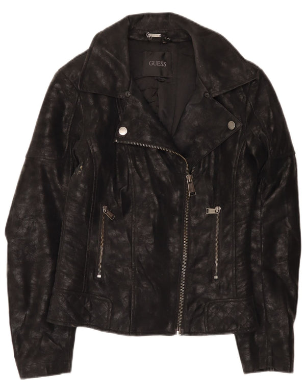 Guess Damen-Bikerjacke aus Kunstleder, UK 4 XS, schwarzes Polyurethan