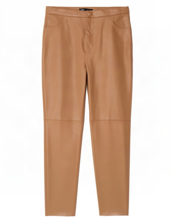 Zara Damen Skinny Kunstlederhose 2XL W40 L27 Beige Polyurethan