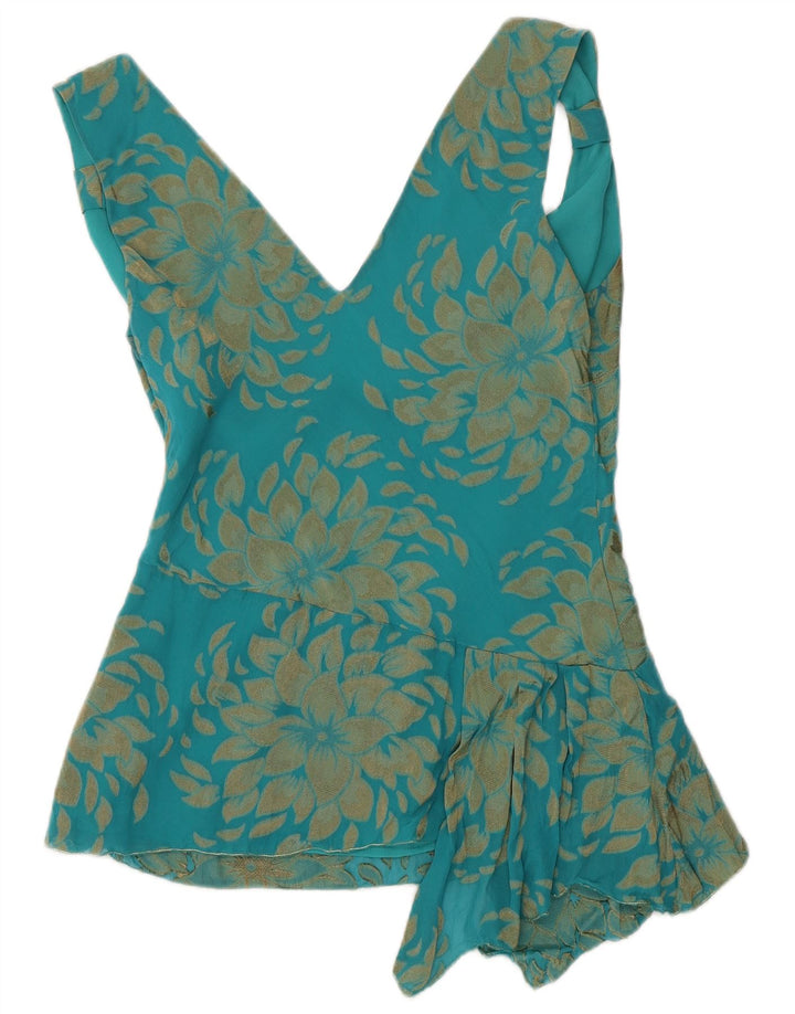 Ted Baker Asymmetrisches Blusenoberteil für Damen, Größe 3, Mittelgrün mit Blumenmuster