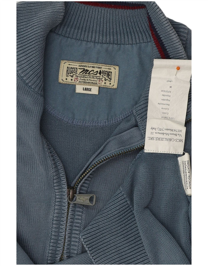 MARLBORO CLASSICS Herren-Pullover mit Reißverschluss am Hals, groß, aus blauer Baumwolle