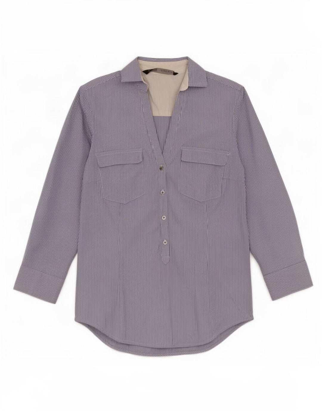 Zara Damen 3/4-Ärmel-Pullover-Hemd UK 6 XS Blauer Nadelstreifen