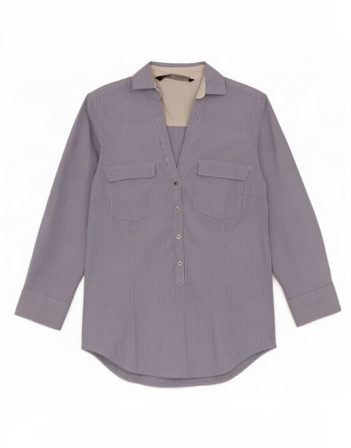 Zara Damen 3/4-Ärmel-Pullover-Hemd UK 6 XS Blauer Nadelstreifen