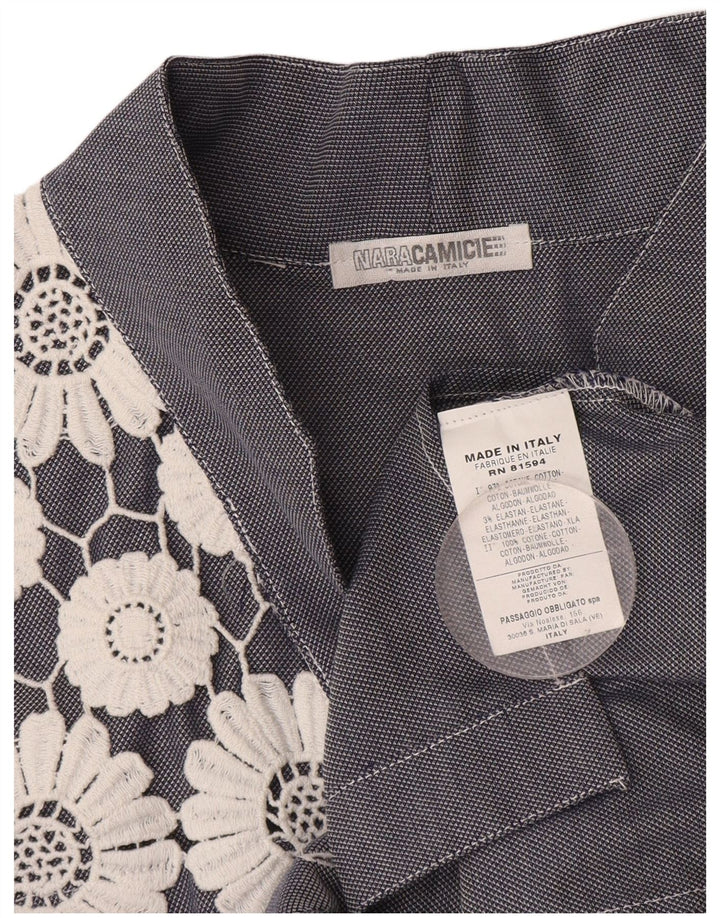 Naracamicie Damen-Hemdbluse, UK 12, mittelgroß, marineblau, geblümt, Baumwolle