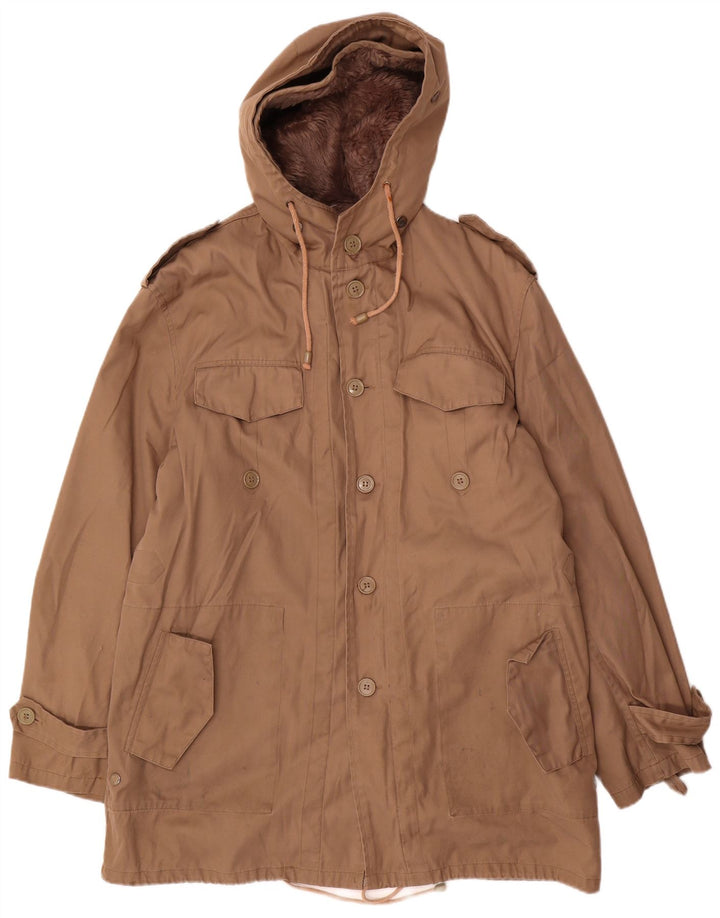 Vintage Herren Militärjacke mit Kapuze IT 52 XL Beige Polyester