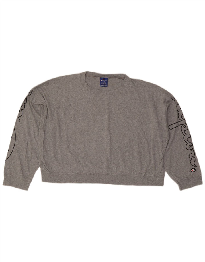 CHAMPION Womens Crop Graphic Oversized Sweatshirt Pullover UK 6 XS Grau