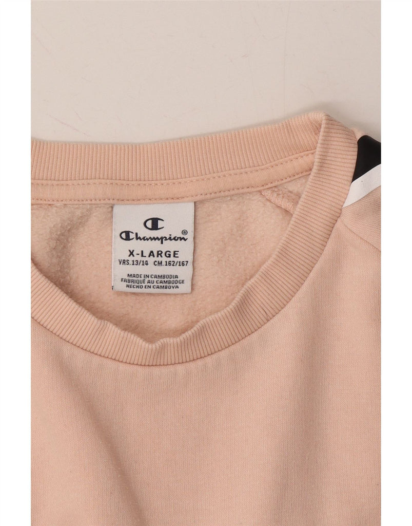 CHAMPION Girls Crop Graphic Sweatshirt Jumper 13-14 Years XL Pink Cotton Vintage Champion and Second-Hand Champion from Messina Hembry 