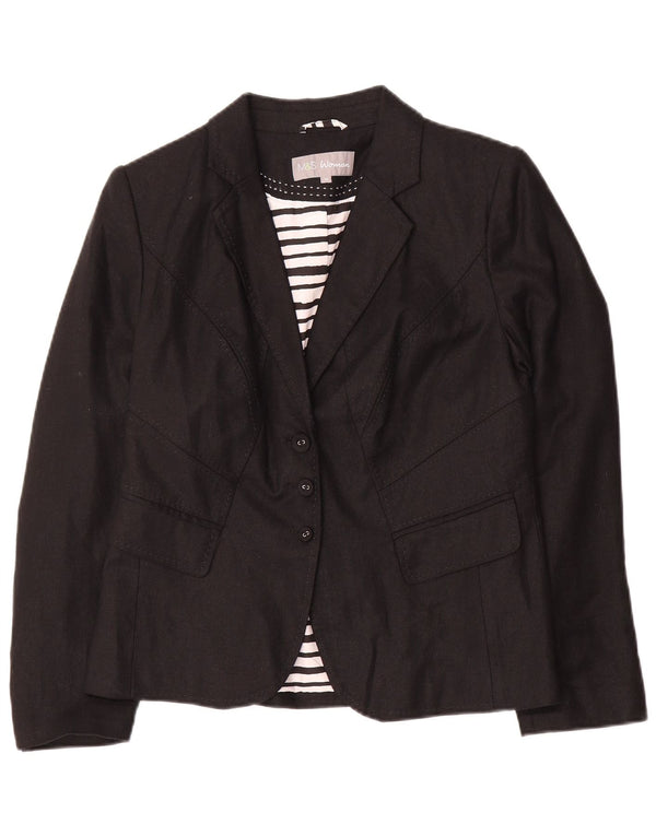 Marks & Spencer Damen-Blazer mit 3 Knöpfen, UK 14, Mittelschwarz, Leinen