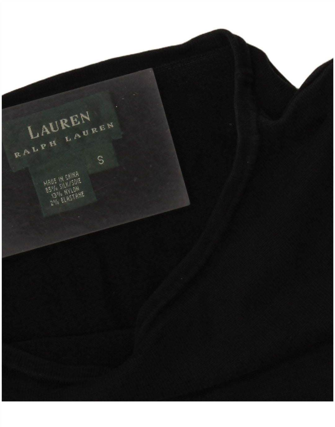 RALPH LAUREN Damen-Blusenoberteil mit 3/4-Ärmeln, UK-Größe 10, Größe S, schwarze Seide