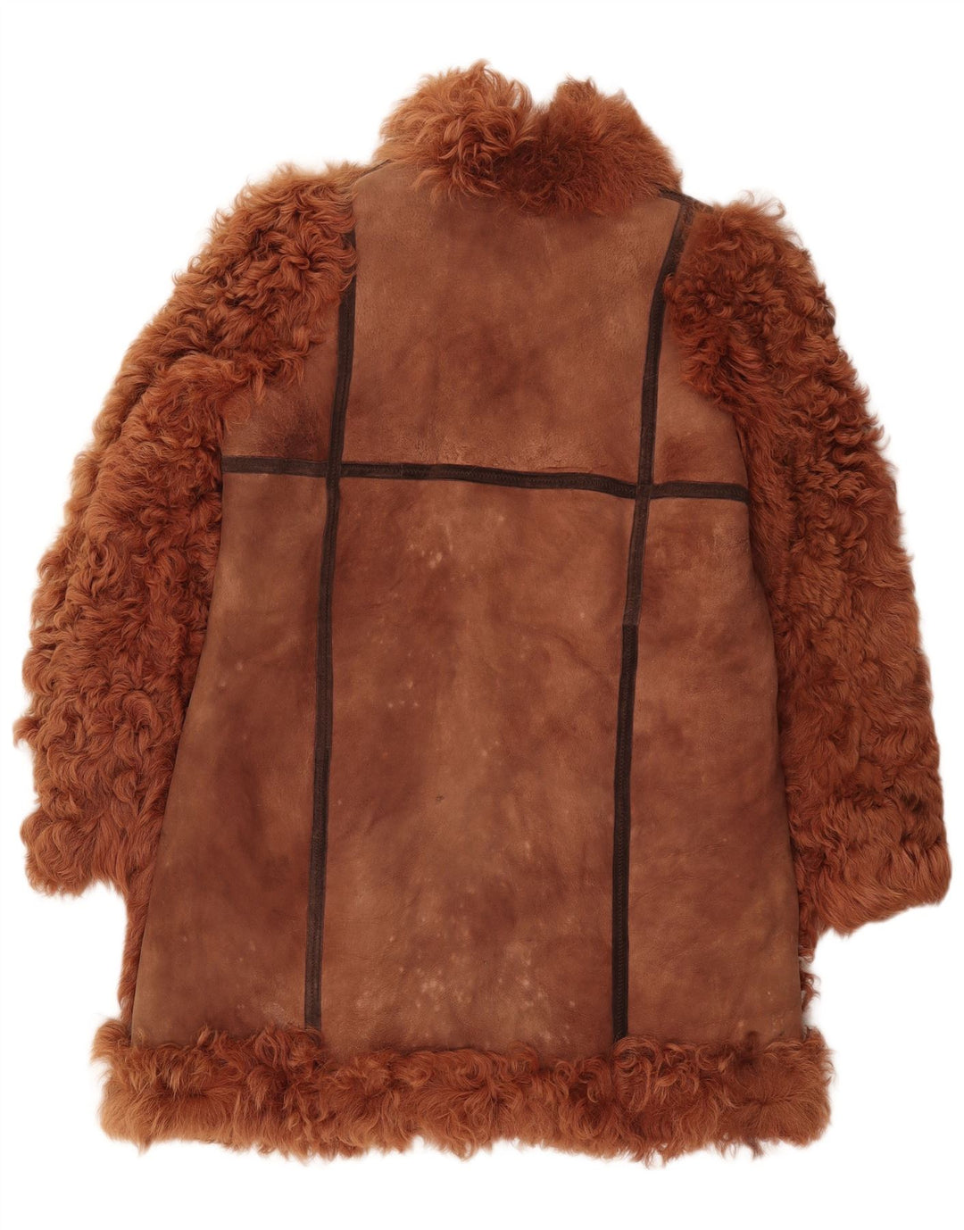 Vintage Damen Shearling-Mantel mit Krawatte vorne, UK 16, Größe L, Braun