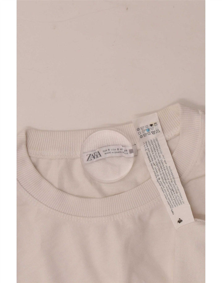 Zara Damen Crop Oversize T-Shirt Top UK 10 Small Weiße Baumwolle