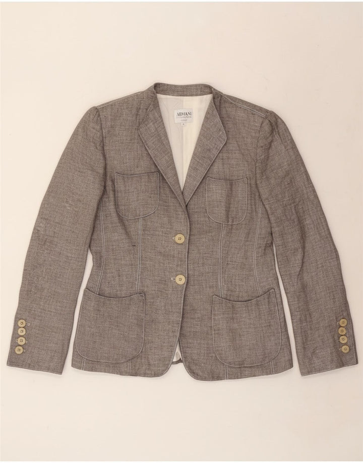 Armani Collezioni Damen 2-Knopf-Blazerjacke IT 46 Großes graues Leinen