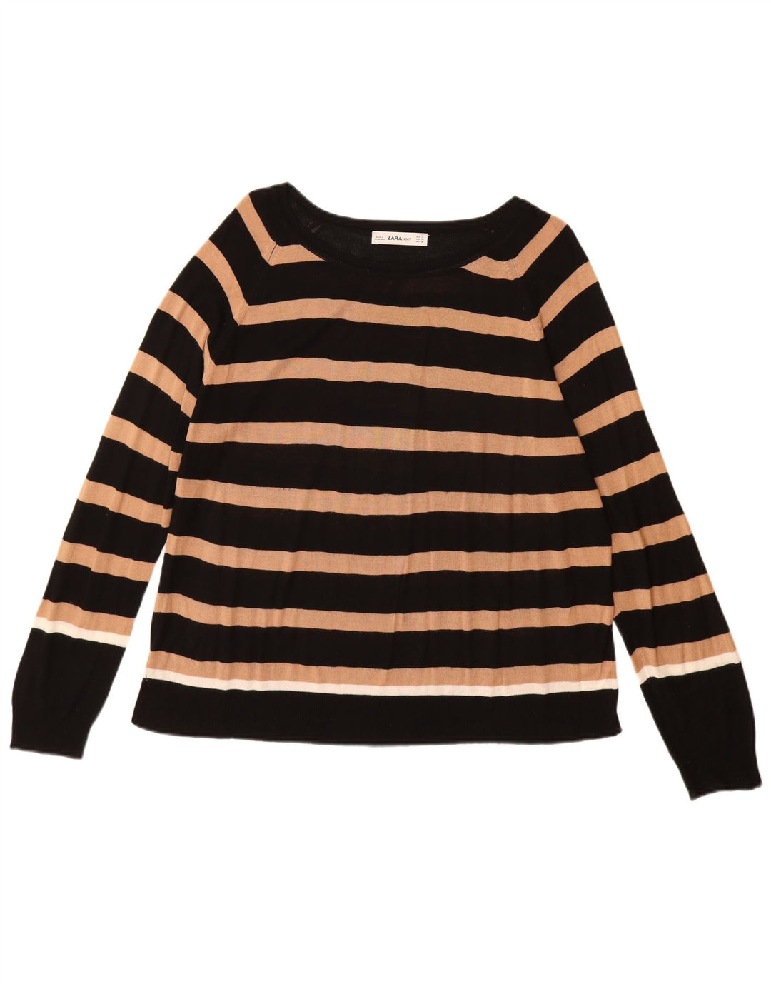 Zara Damen-Pullover mit U-Boot-Ausschnitt, Gr. 42, Größe L, schwarz gestreift