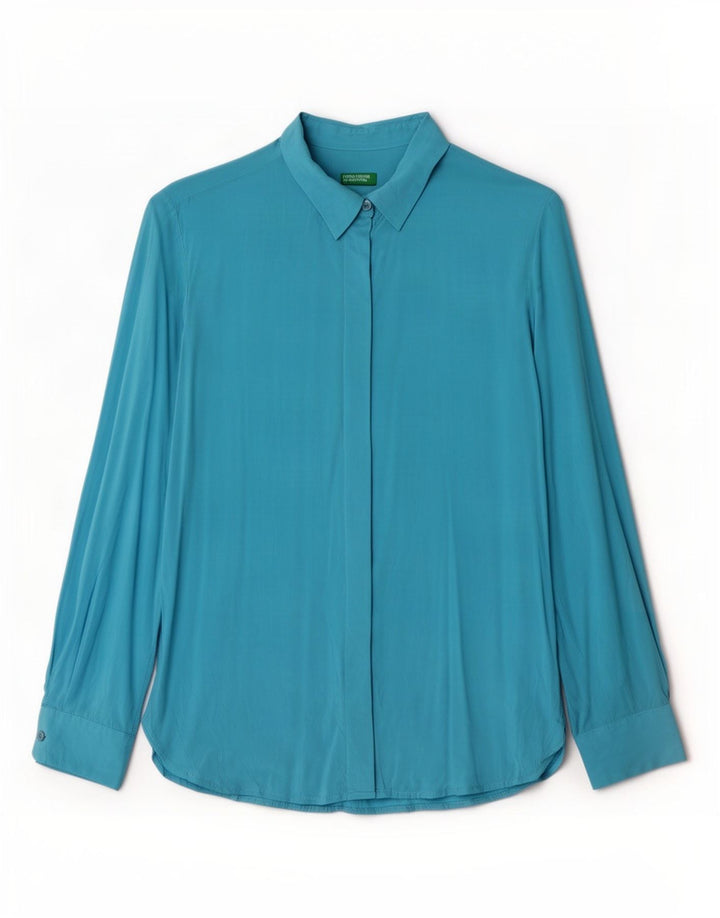 Benetton Damen-Hemd UK 10 Small Blaue Viskose