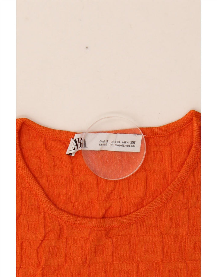 Zara Damen Crop Vest Top UK 8 Small Orange Viskose