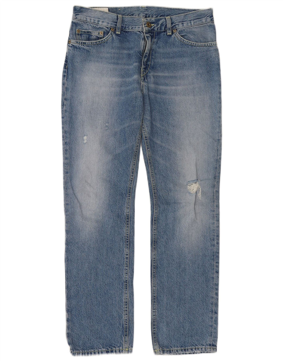 Dondup Damen Distressed Straight Jeans W27 L28 Blaue Baumwolle