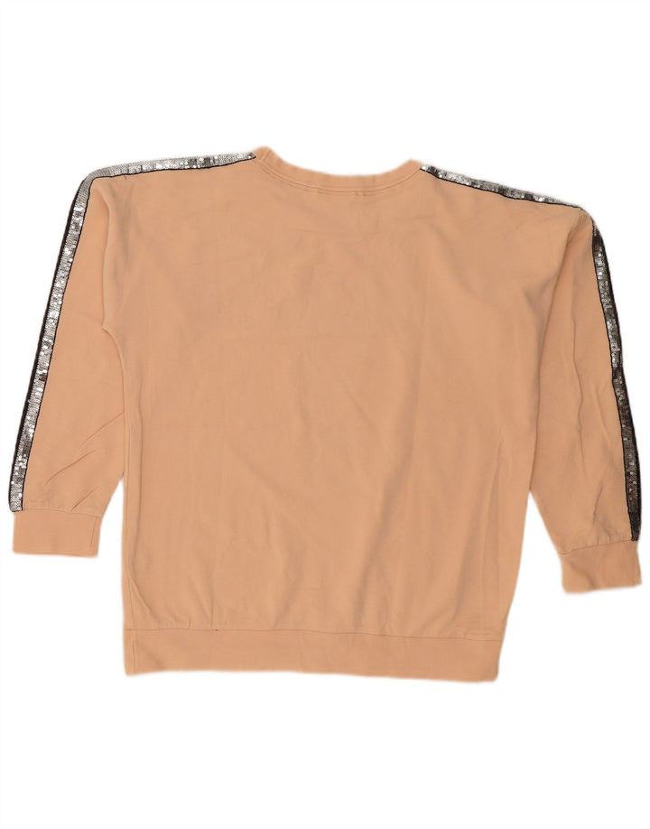 Champion Womens Graphic Sweatshirt Pullover UK 10 Small Beige Farbblock