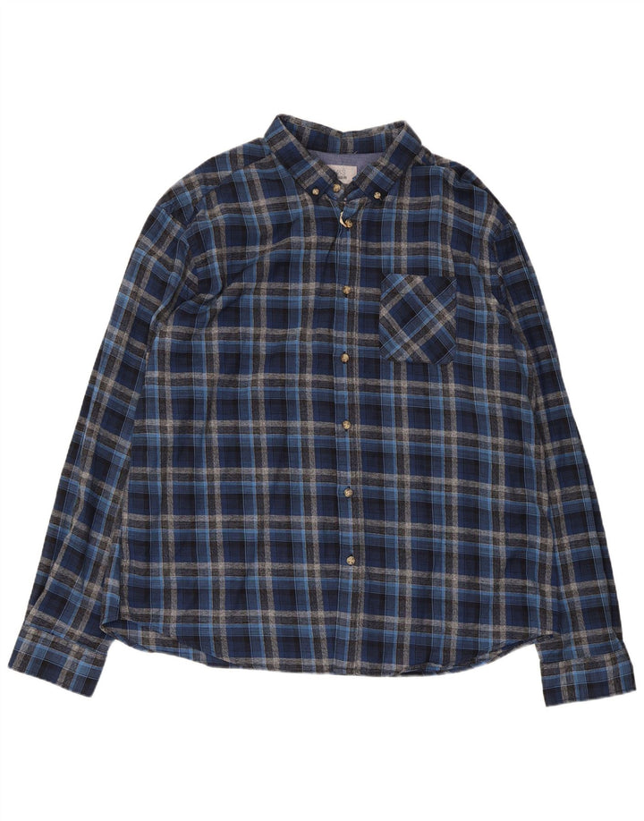 MARKS & SPENCER Herren-Flanellhemd mit maßgeschneiderter Passform, 2XL, blau kariert, Baumwolle