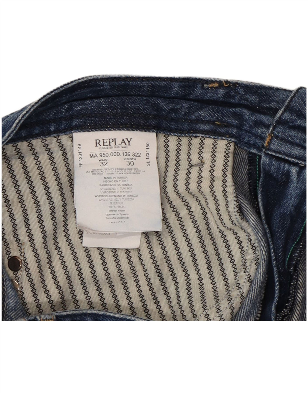 Replay Herren Rob Straight Jeans W32 L30 Blaue Baumwolle