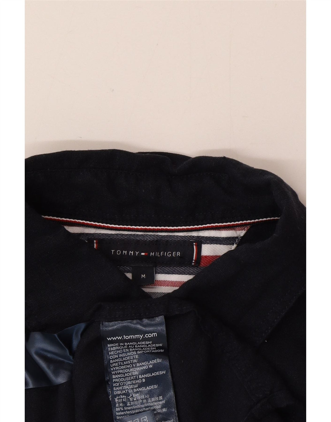 Tommy Hilfiger Herren-Kurzarmhemd aus mittelblauem Leinen in Marineblau