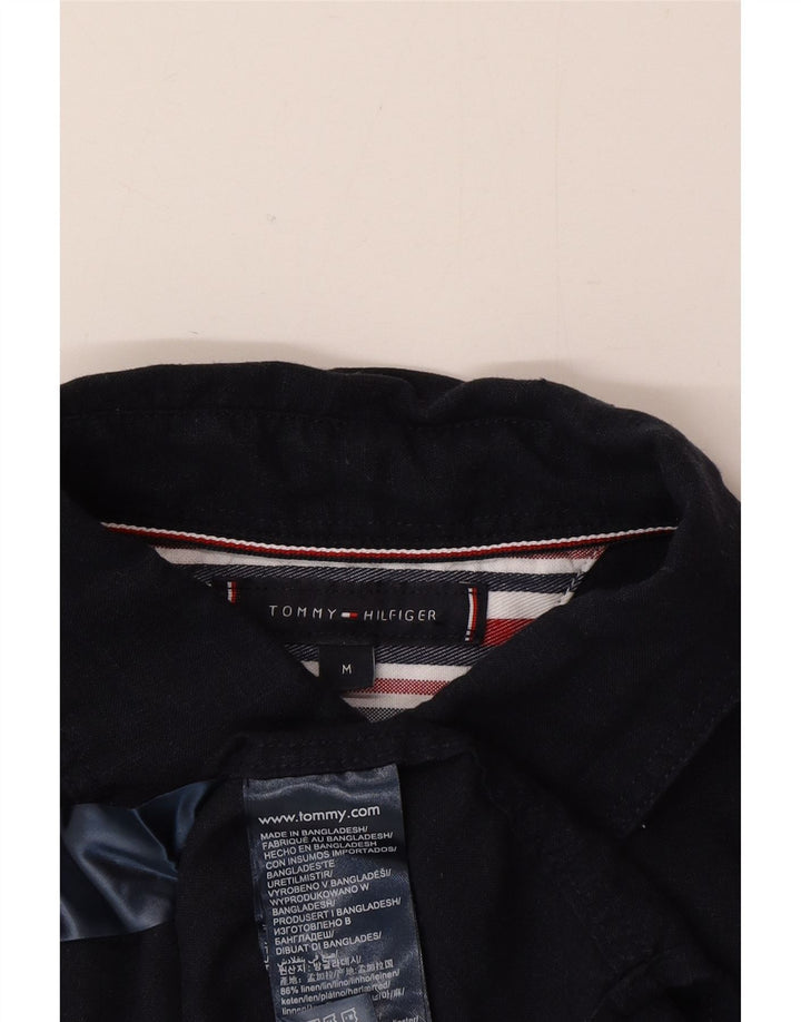 Tommy Hilfiger Herren-Kurzarmhemd aus mittelblauem Leinen in Marineblau