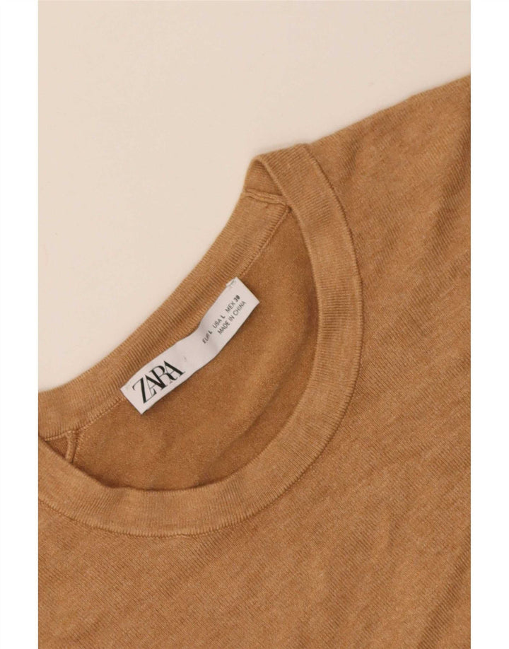 Zara Damen-Pullover mit Rundhalsausschnitt, Gr. 40, Größe L, Beige
