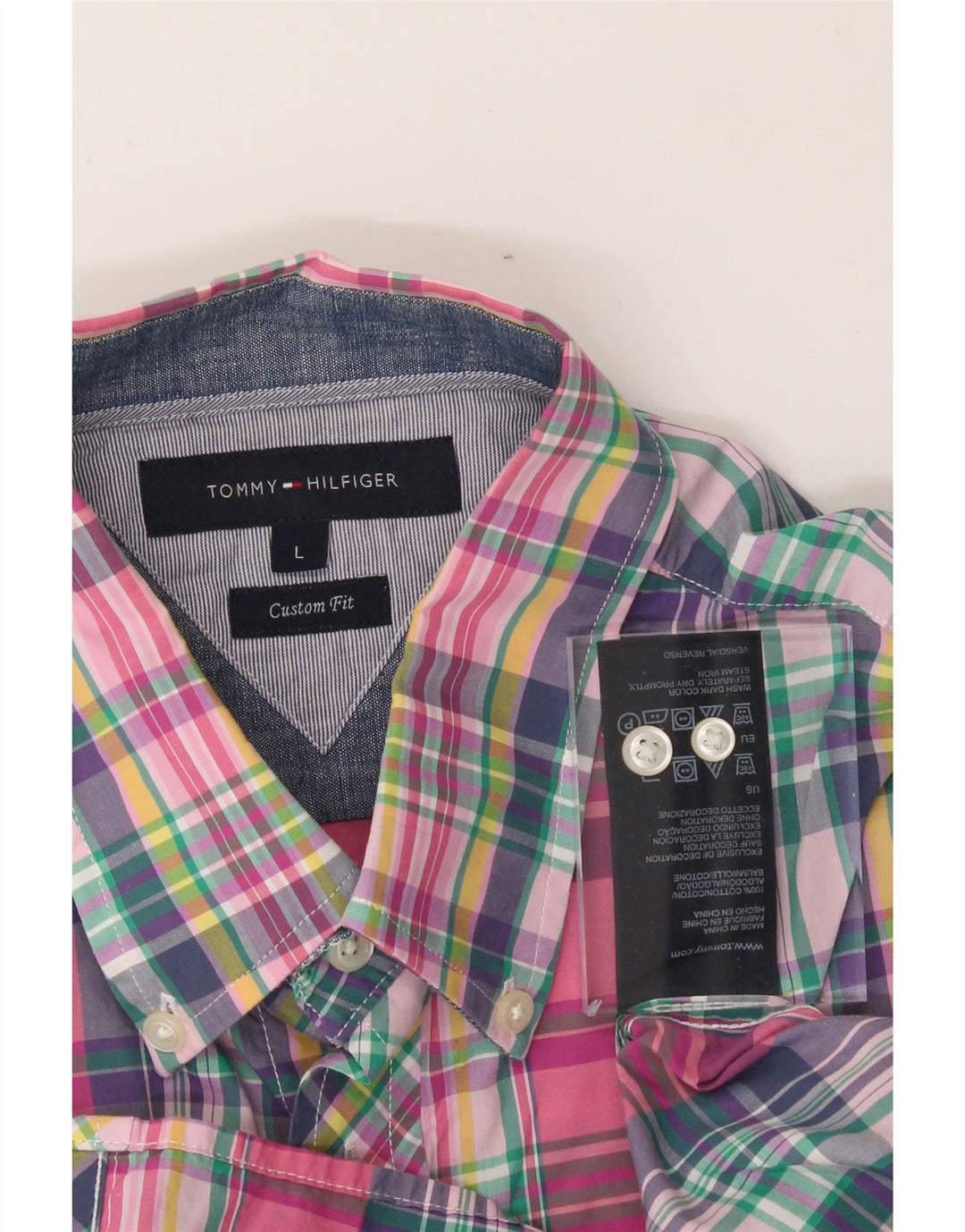 TOMMY HILFIGER Mens Custom Fit Shirt Large Pink Check Cotton Vintage Tommy Hilfiger and Second-Hand Tommy Hilfiger from Messina Hembry 