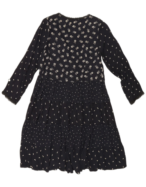 Giorgio Kauten Damen Langarm-Stufenkleid UK 12 Mittelschwarz geblümt