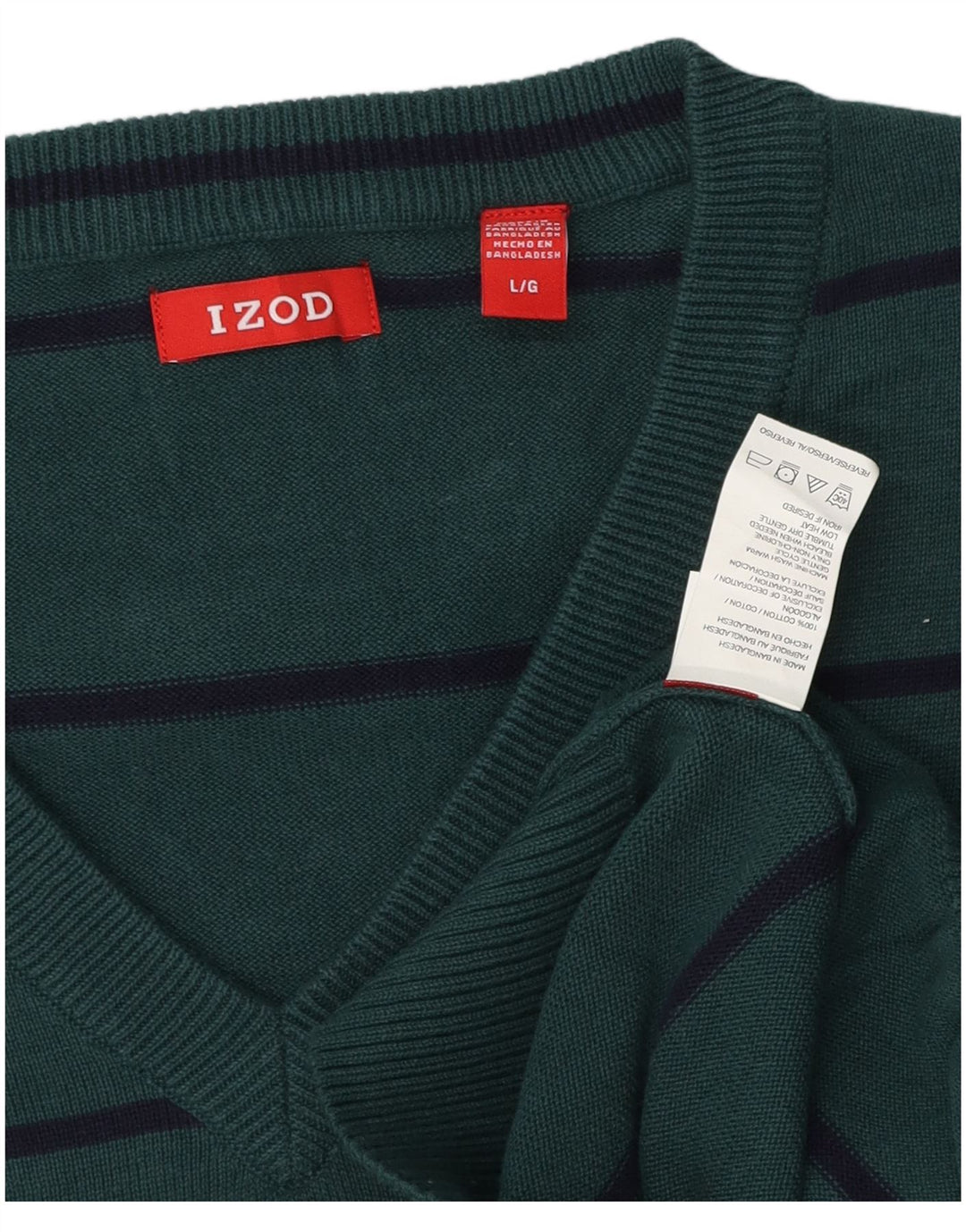 IZOD Herren-Pullover mit V-Ausschnitt, groß, grün gestreift, Baumwolle
