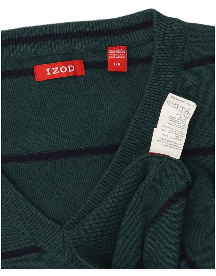 IZOD Herren-Pullover mit V-Ausschnitt, groß, grün gestreift, Baumwolle