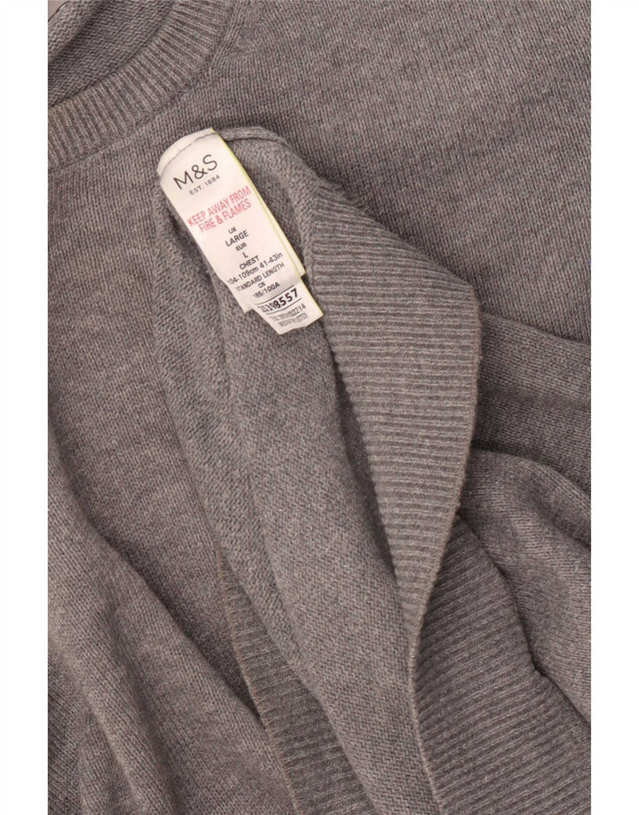 Marks & Spencer Herren-Pullover mit U-Boot-Ausschnitt, groß, aus grauer Baumwolle