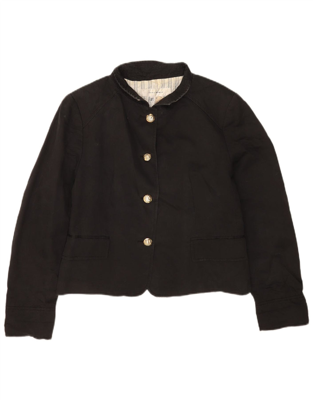 Zara Damen Crop Bomberjacke UK 18 XL Schwarz Baumwolle