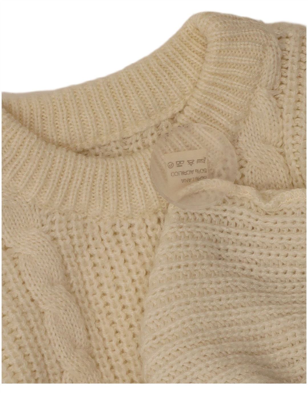 Vintage Damen Rundhalspullover Pullover UK 16 Große cremefarbene Wolle