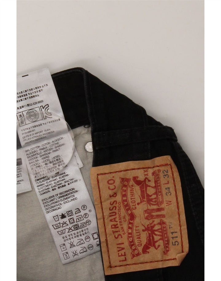 LEVI'S Herren 511 Slim Jeans W34 L32 Schwarze Baumwolle
