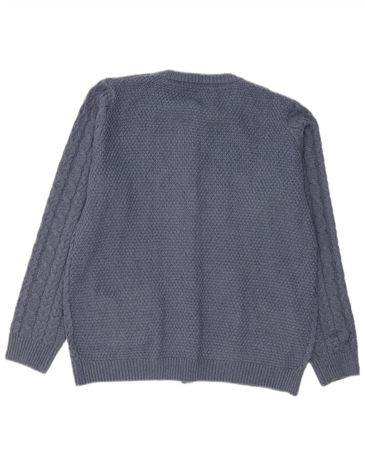 Vintage Damen Loose Fit Cardigan Pullover UK 14 Mittelblaues Polyester