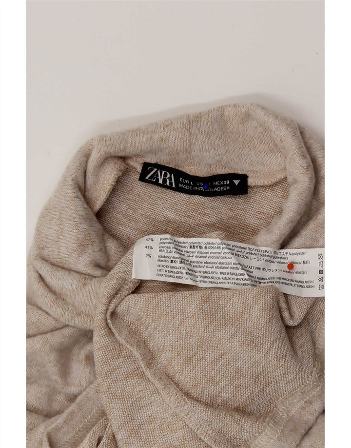 Zara Damen Top Langarm UK 14 Large Beige geflecktes Polyester